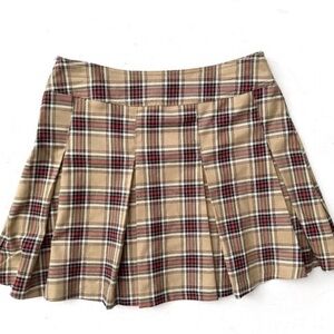 Jolt tan (beige) black red and white plaid juniors skirt